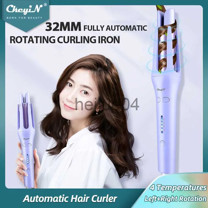 Travel Curling Iron Cordless CkeyiN 32mm Automatic Rotating Hair