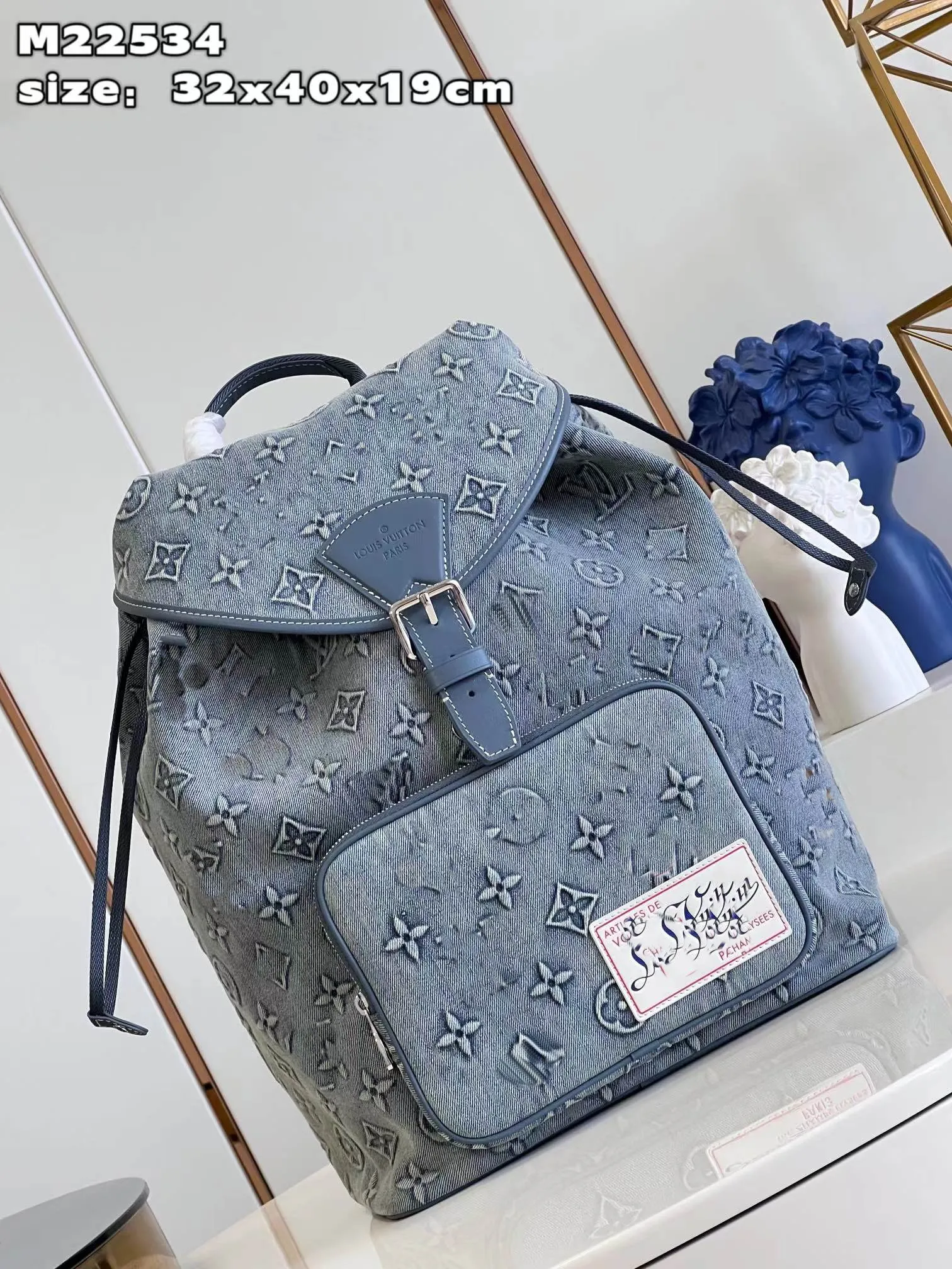 DHgate 2024Montsouris Classic Embossed Denim Backpack for Men and Women with Large Capacity Bags Luggage Accessories