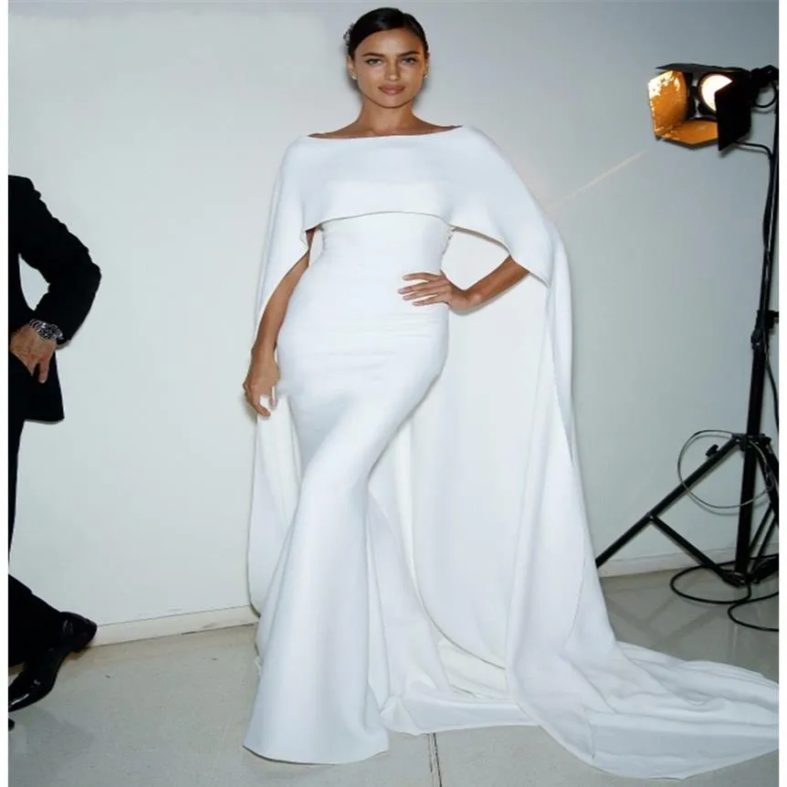 Proste białe sukienki wieczorowe Długo 2019 z Cape Scoop Neck na zamówienie formalne sukienki z Południowoafrykańskiej eleganckiej szaty 275s