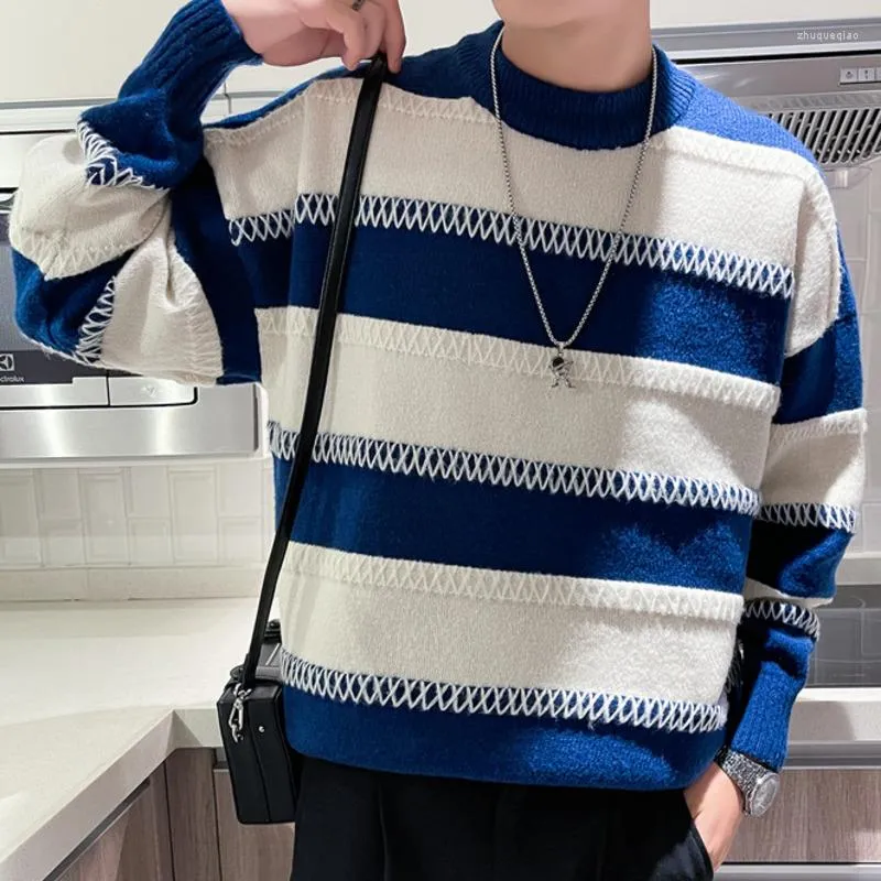 Men s Sweaters Pull Vintage Homme Roupas Masculinas British Striped Slim Knitted Sweater Men Oversize Fall Clothing