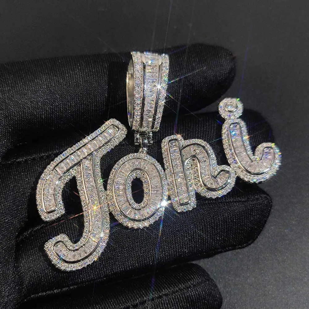 Pendant Necklaces TopBling A-Z Custom Signature Letter Name Pendant Necklace T Cubic Zircon Hip Hop 18k True Gold Plated Jewelry 230724