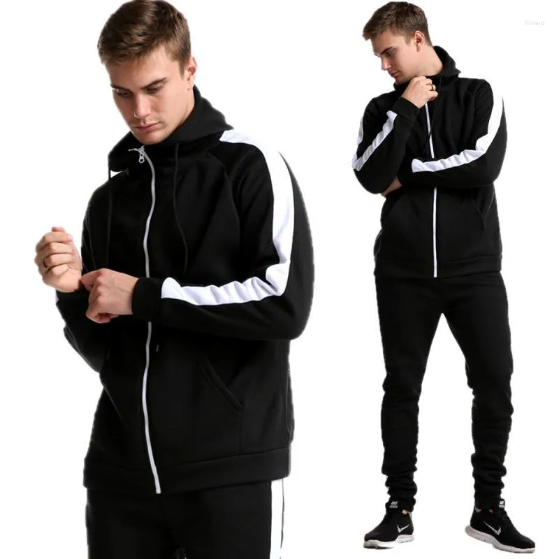 Men's Tracksuits Men Outwear Hoodies Zipper Sports Suit Sets Male Sweatshirts Cardigan Jumpersuit Set Clothing Plus Size