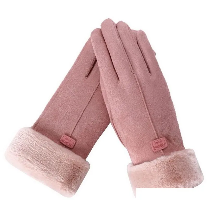 Cinq Doigts Gants Femmes Hiver Tactile Sn Femelle Daim Fuzzy Chaud Fl Doigt Dame Pour Le Sport En Plein Air Conduite Drop Delivery Mode Acc Dhvug