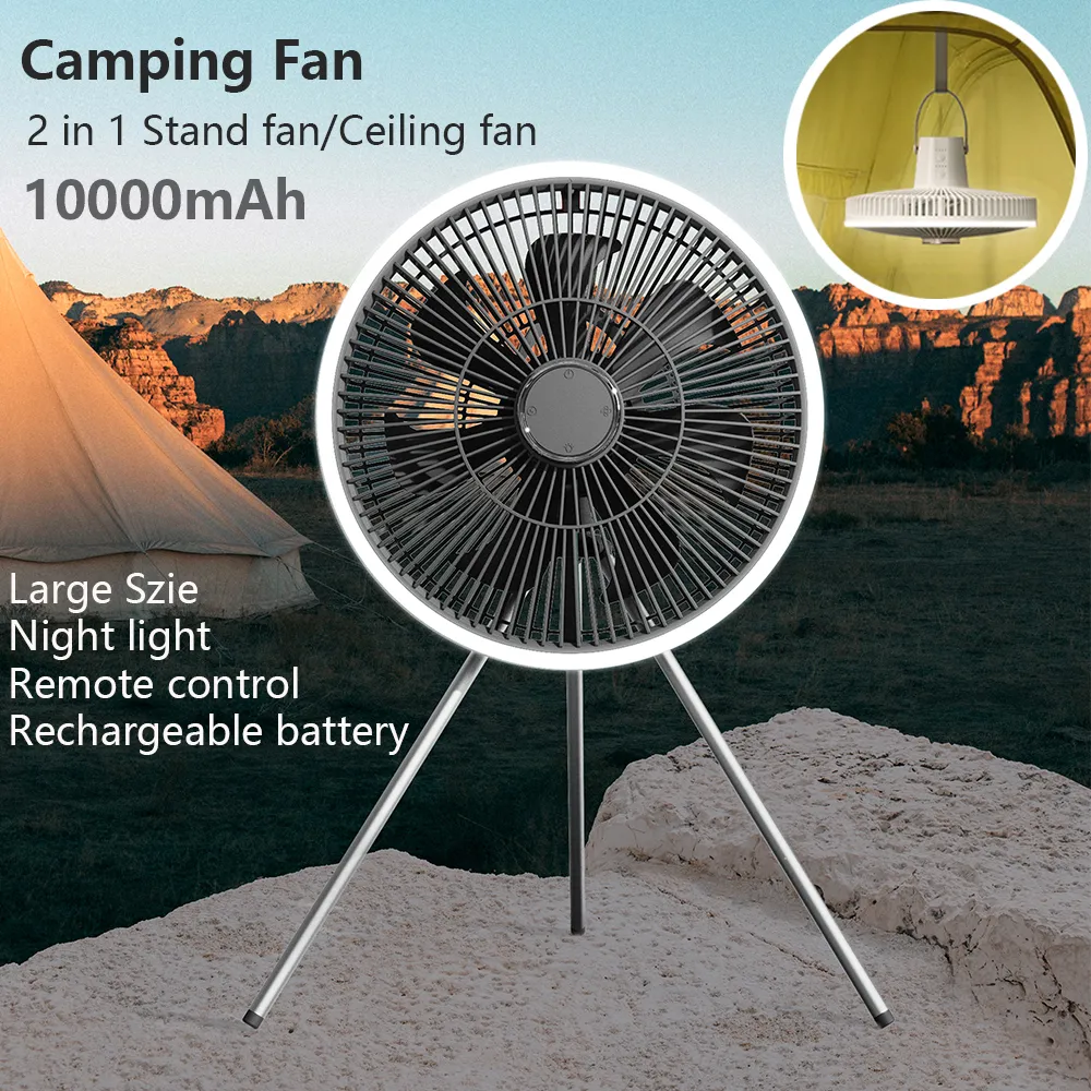 Other Home Garden 10000mAh USB Camping Ceiling Fan with Remote Control Floor Stand Cooling Fans Rechargeable Wireless Vertical Table Outdoor 230721