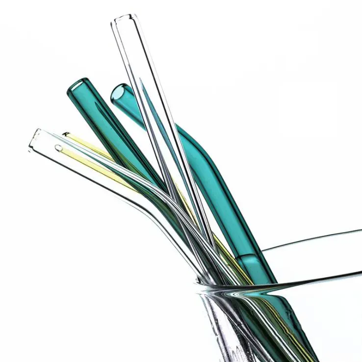 20cmReusable Eco Borosilicate Glass Drinking Straws Clear Colored Bent Straight Milk Cocktail Straw High temperature resistance