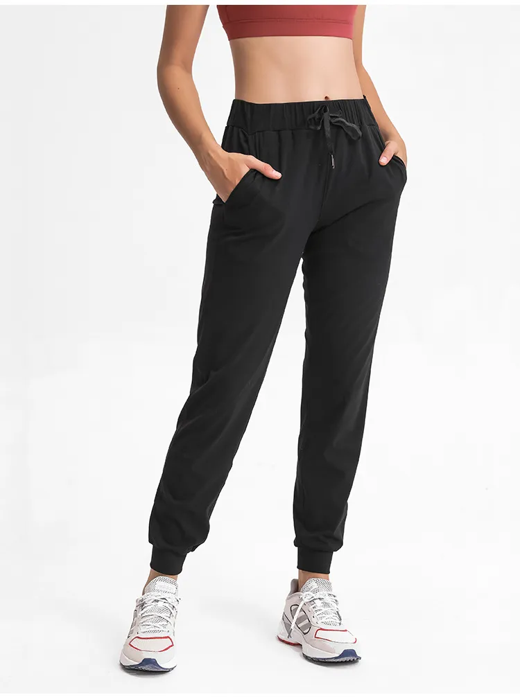 Pantalones de jogging lu Yoga para mujer, pantalones suaves de cintura alta con cordón para mujer, pantalones de entrenamiento para correr para mujer DP022