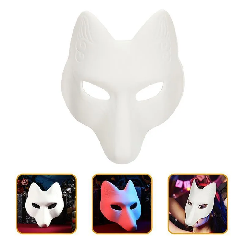 Máscaras de fiesta Máscara Mascarada Disfraz de Halloween Cosplay Gato en blanco Diy Ojo de animal blanco Lobo Therian Cara Medio papel japonés 230721