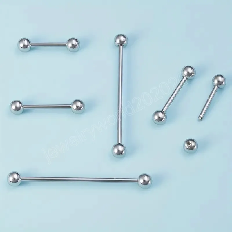 6st Steel Tongue Rings Industrial Barbell öronbrosk Piercing örhängen Nipple Ring Long Ear Stud Tragus Helix Body Jewelry