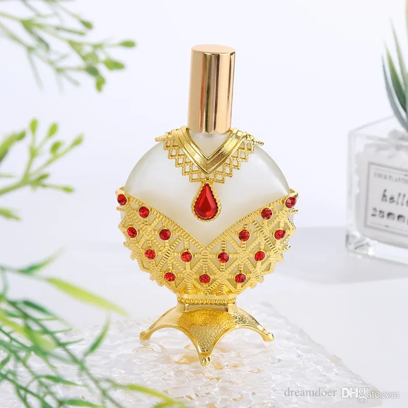 Vintage eleganta parfymflaskor Mellanöstern Dubai Style Guldfärg Glasflaska av eterisk olja påfyllningsbar doftflaska