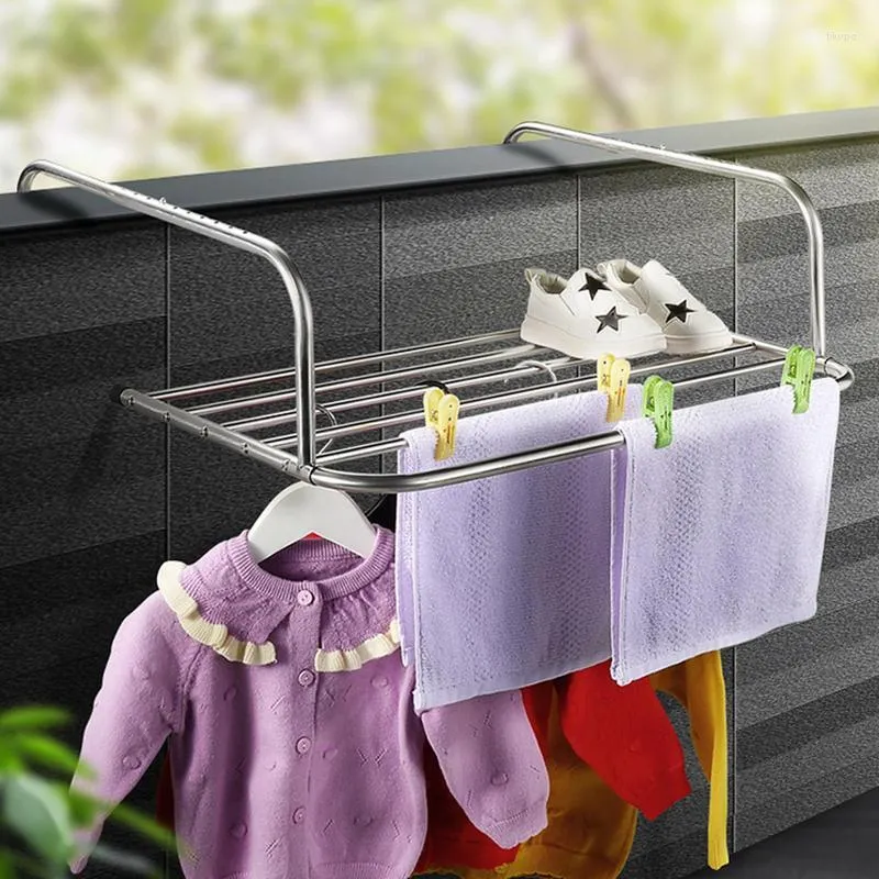 Cabides para varanda Estendal de roupas de aço inoxidável extensível para lavanderia interno Trilhos de toalha com rotação de 360 graus para suprimentos domésticos