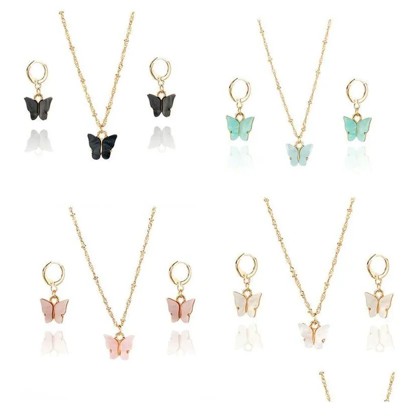 Серьги Ожерелье милый акриловый бабочка для подвесной ожерелья комбинация ювелирных украшений набор сладкого стиля сплай