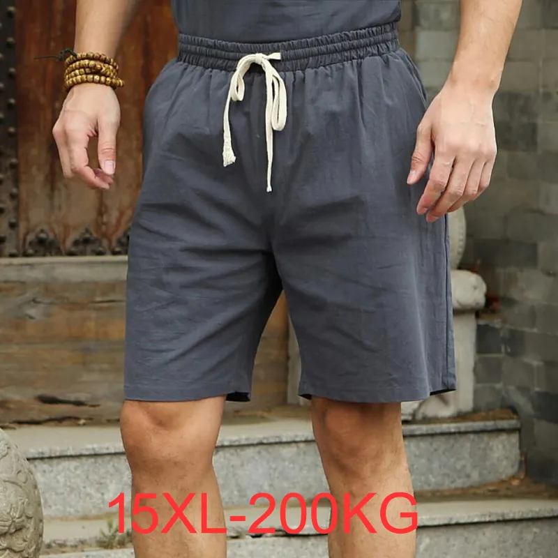 Baumwolle Leinen Shorts Männer Große Hohe Sommer Plus Größe 2XL 7XL 8XL 15XL 14XL 200 KG Elastische Taille Casual flachs Männlich Strand Leinen Kleidung