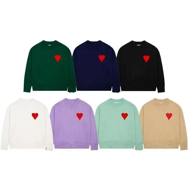 Mode Paris Mens Designer Pull tricoté Jumper Brodé Coeur Rouge Couleur Unie Big Love Luxe Col Rond Chemise Pull En Laine Femmes Pull Tricots D'hiver