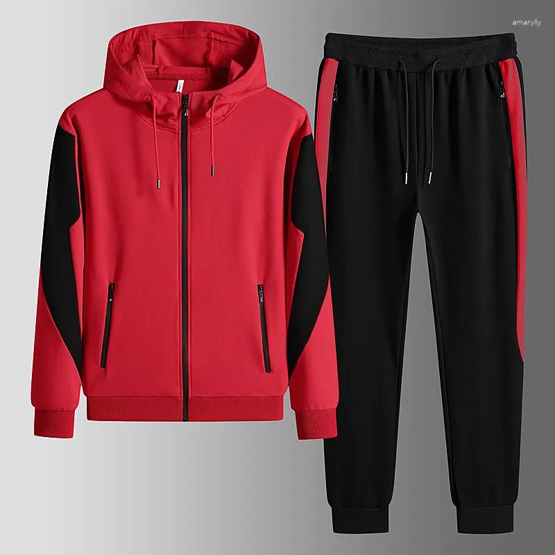 Herrspårspår Spring Sports Suit Casual Jogger Sportkläder 2 -stycken Tracksuit Set Men Autumn Zip Up Hooded Jacket och Sweatpants Man