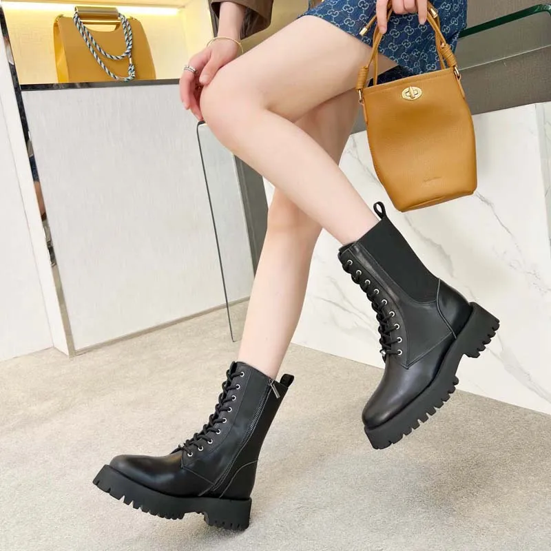 Nouveau automne et haut d'hiver marque femmes Designer bottes noires Martin bottes à manches longues bottes en cuir bottes