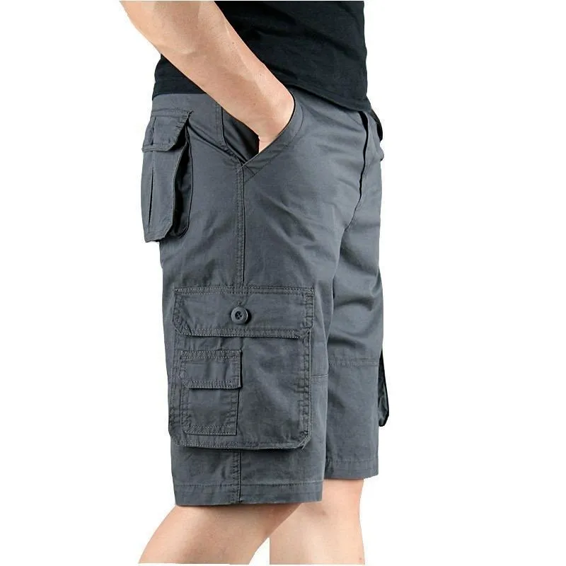 Été hommes décontracté coton Cargo Shorts salopette longue longueur multi-poches culottes chaudes militaire Capri pantalon homme pantacourt