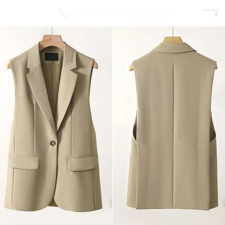 Women's Vests Flap Pockets Women Fashion Single Button Office Wear Blazer Waistcoat Vintage Sleeveless Side Vents Female Vest Coat Chic G34