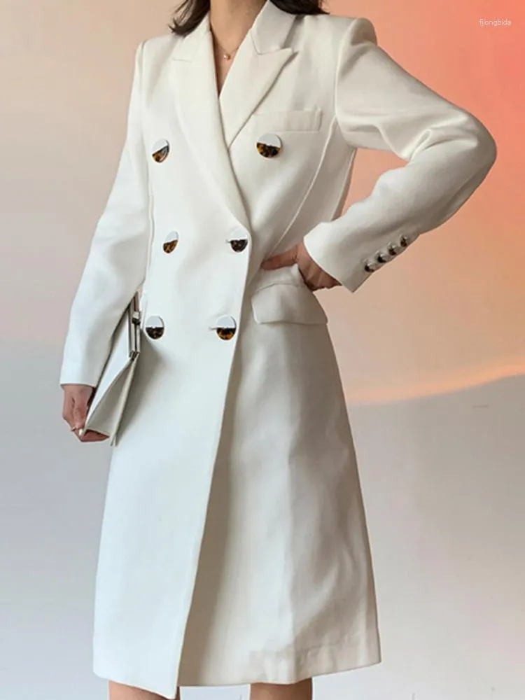 Costumes pour femmes TPJB femmes Double boutonnage blanc Blazer manteau cranté à manches longues costume ample veste mode printemps automne marée vêtements
