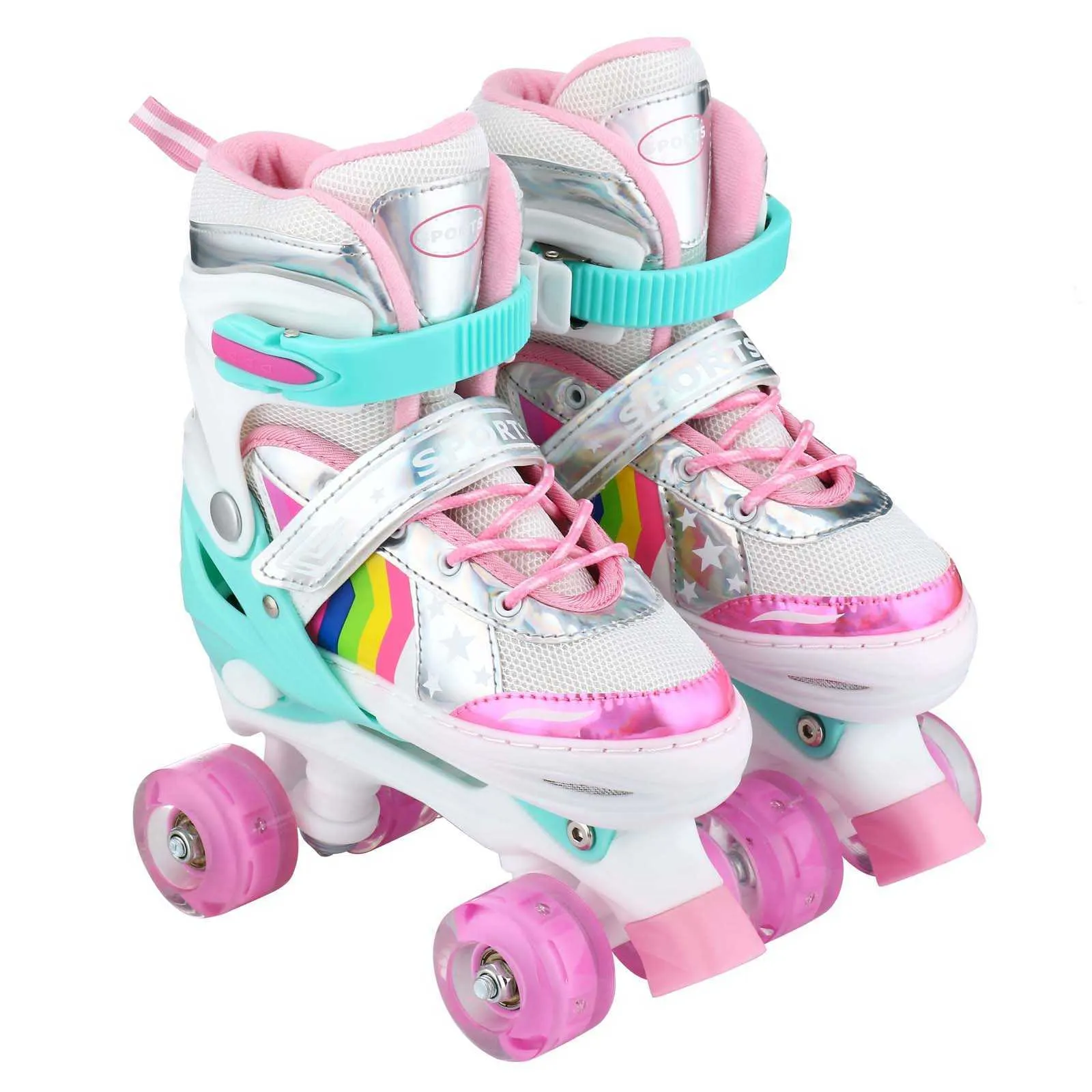 SULIFEEL Rainbow Unicorn 4 Size Adjustable Light up Roller Skates for Girls  Boys for Kids