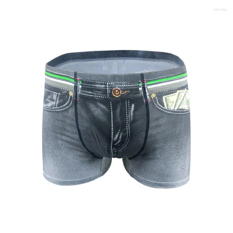Slip Jeunesse Denim Imprimé Coton Boxer Shorts Hommes 3D Poche Convexe Culotte Dollar Poche Sous-Vêtements Mode Confortable Pour Gay Lingerie