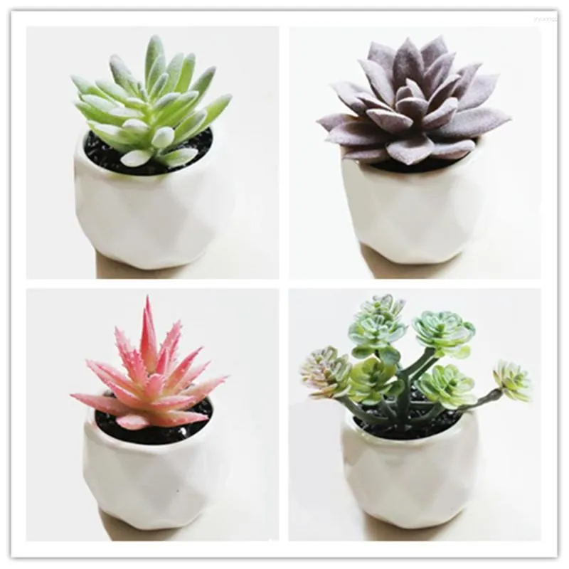 Flores decorativas 4 potes de suculentas falsas mini vasos de plantas suculentas para decoração de escritório em balcão de cozinha em casa