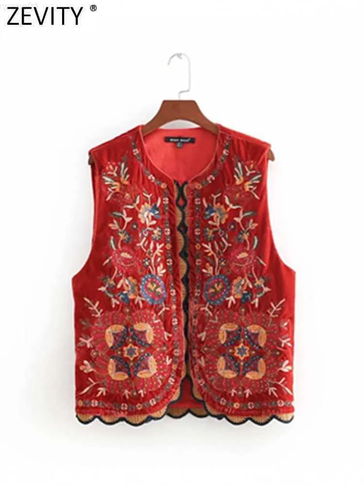 Giacche da donna Zevity Women Vintage paillettes fiore ricamo gilet giacca da donna retrò stile nazionale patchwork casual velluto gilet CT154 L230724