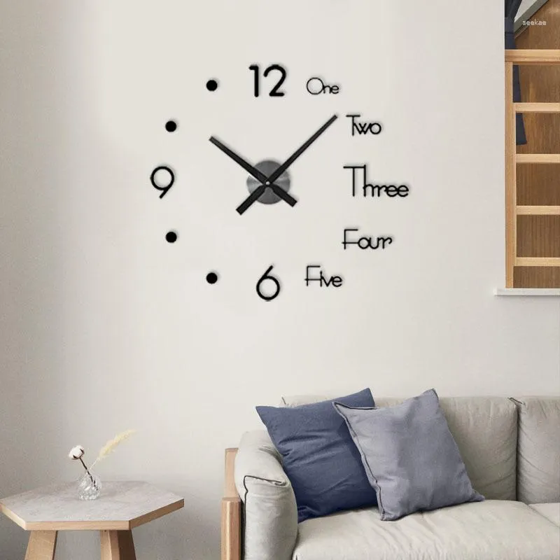 Relógios de parede Grande 3D DIY Design moderno Relógio Quartzo Agulha Acrílico Espelho Mecanismo Adesivos Home Living Room Decoração