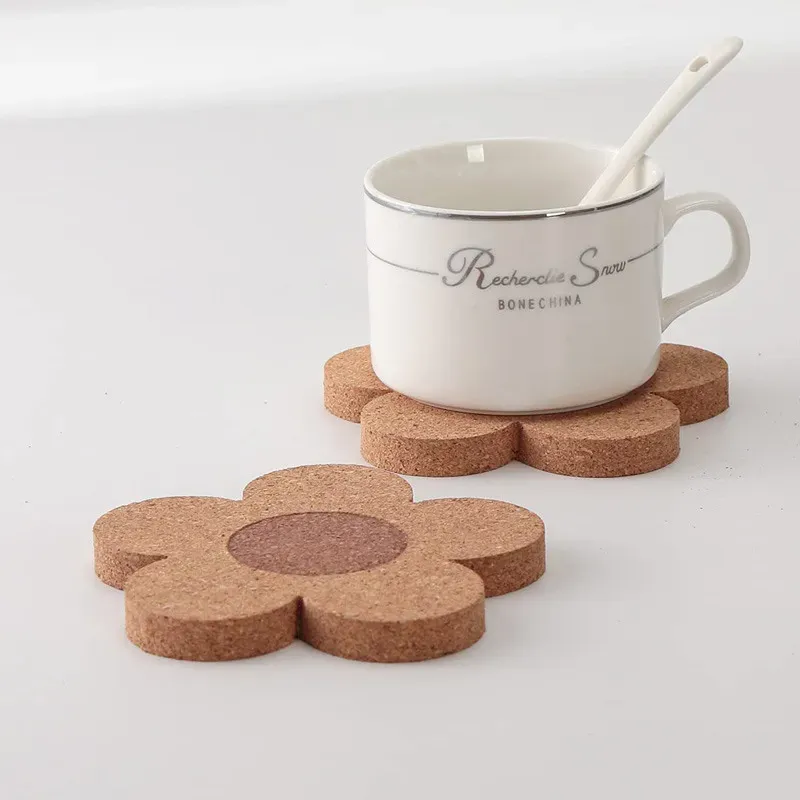 Cork Coasters Drinks Reusable Coaster Natural Cork 4 inch Flower Shape Wood Coasters Cork Coasters For Desk Glass Table LX47283819733