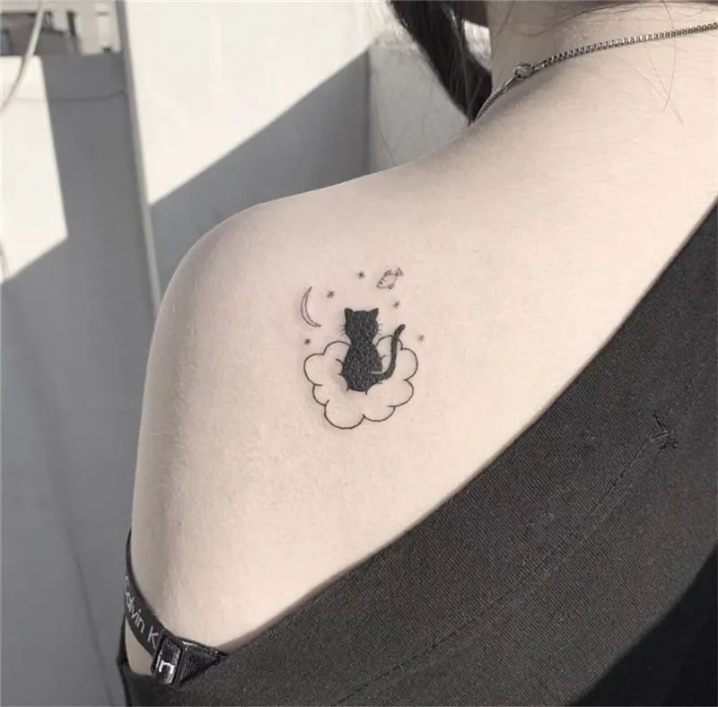 Schwarze Katze wasserdicht temporäre Tattoo Aufkleber Kinder Frauen Männer Körperkunst schwarze Kitty gefälschte Tatoos Schulter Arm Taille Aufkleber