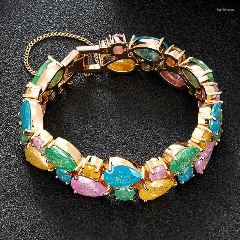 Strand Zlxgirl Water Drop Colorful Opal Zircon Armband Bridal Jewelry Dubai Gold Color Copper Bangle Par Gift Free Bag