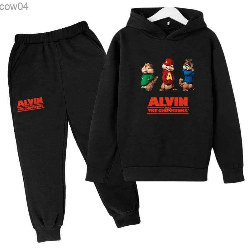 Kids Alvin and the Chipmunks Print Spring Autumn Casual Tracksuits 4-14 Years Boys Girls Hoodie+Pants 2pcs Sets Children Clothes L230625