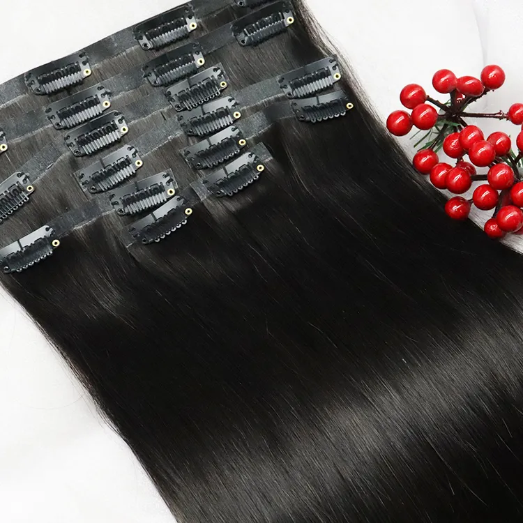 Bezproblemowy klip w przedłużeniu włosów proste surowe dziewicze ludzkie włosy Brazylijskie włosy Peruwiańskie włosy Malezyjskie włosy indyjskie włosy