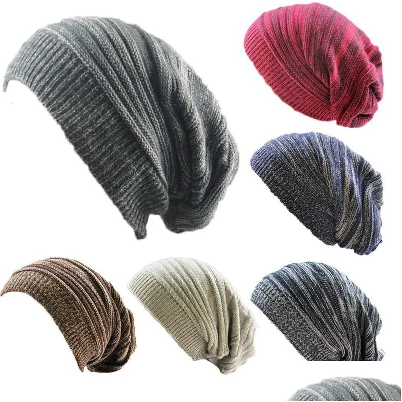 Bonnet / Crâne Casquettes Femmes Hommes Mixte Couleur Coton Rayé Hip Hop Hiver Chaud Bonnets Tricot Long Lâche Chapeau Coiffure Drop Delivery Fashi Dhakc