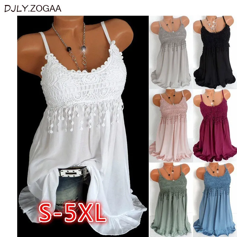 Kvinnors tankar camis plus size mode kvinnor sexig västklänning sommar ärmlös topp spetstank skjorta blus 7 färger 230721