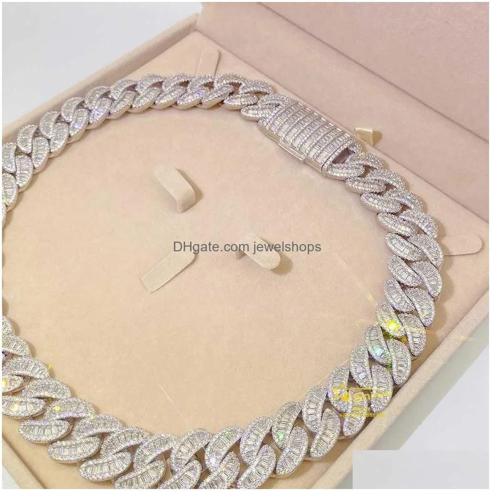 selling hip hop heavy vvs baguette moissanite 20mm iced out cuban diamond chain