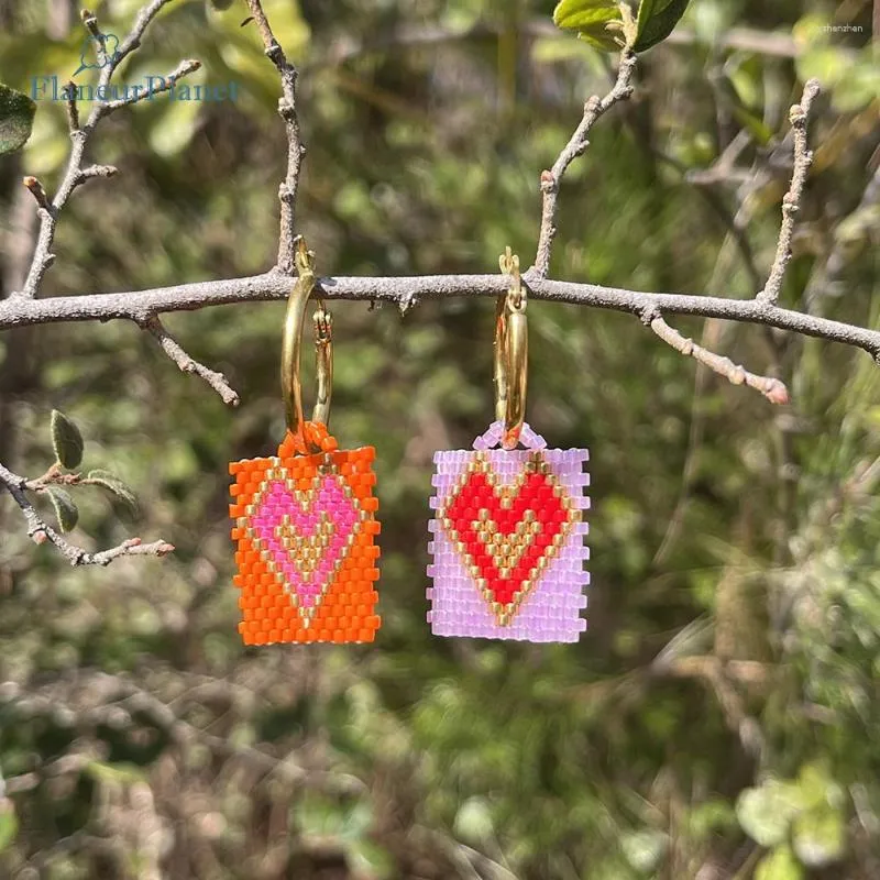 Dangle Earrings FlaneurPlanet Women Handmade Boho Style Stainless Steel Gold Plated Hoop Heart Beaded