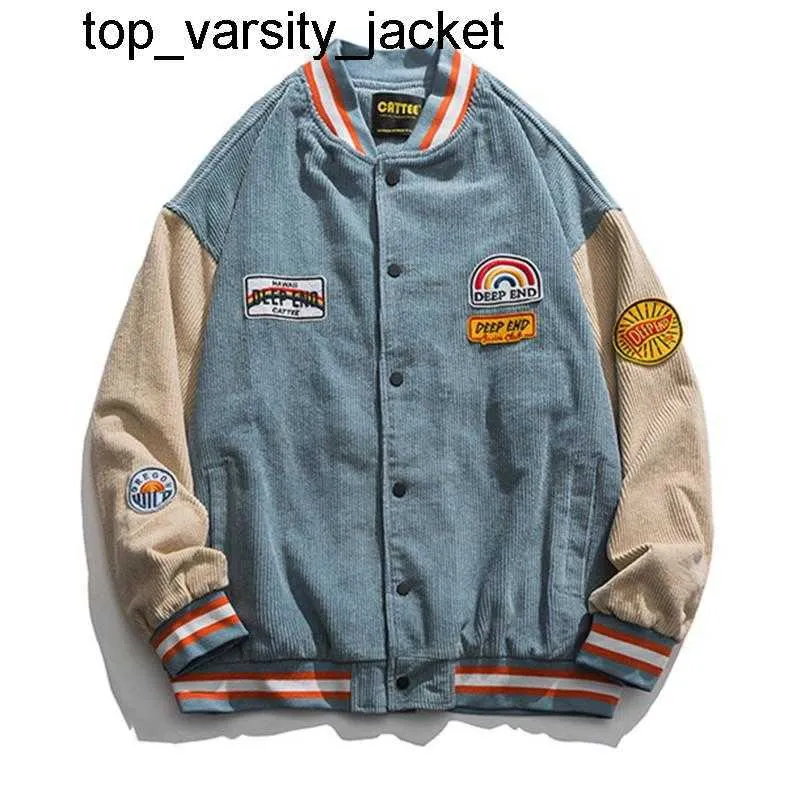 Nya 23SS -mäns jackor unisex modemärke överdimensionerade varsity basebolljacka Löst fit pojkvän ytterkläder corduroy campus brevman coat bokstaven jacka jacka