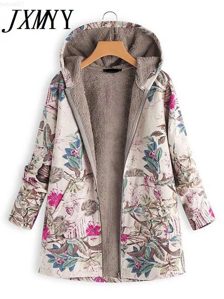 Vrouwen Jassen 2023 Nieuwe Vrouwen Winter Warme Bloemen Capuchon Bloemenprint Hoody Vintage Oversized Jassen Winter Gewatteerde Jas Vrouwen Parka L230724