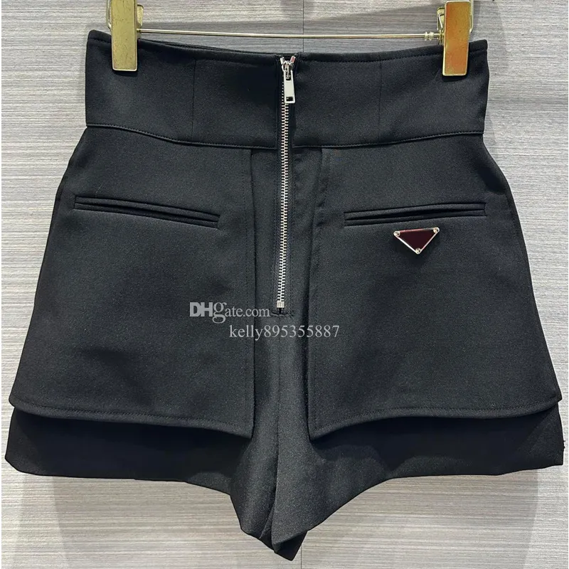 Mode High Taille Triangle Zipper Pocket Design Black Women's Shorts