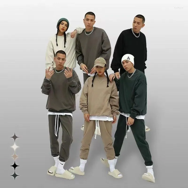 Moletons masculinos roupas pulôver fácil gola redonda algodão cor sólida manga longa Y2K streetwear nulo para homens