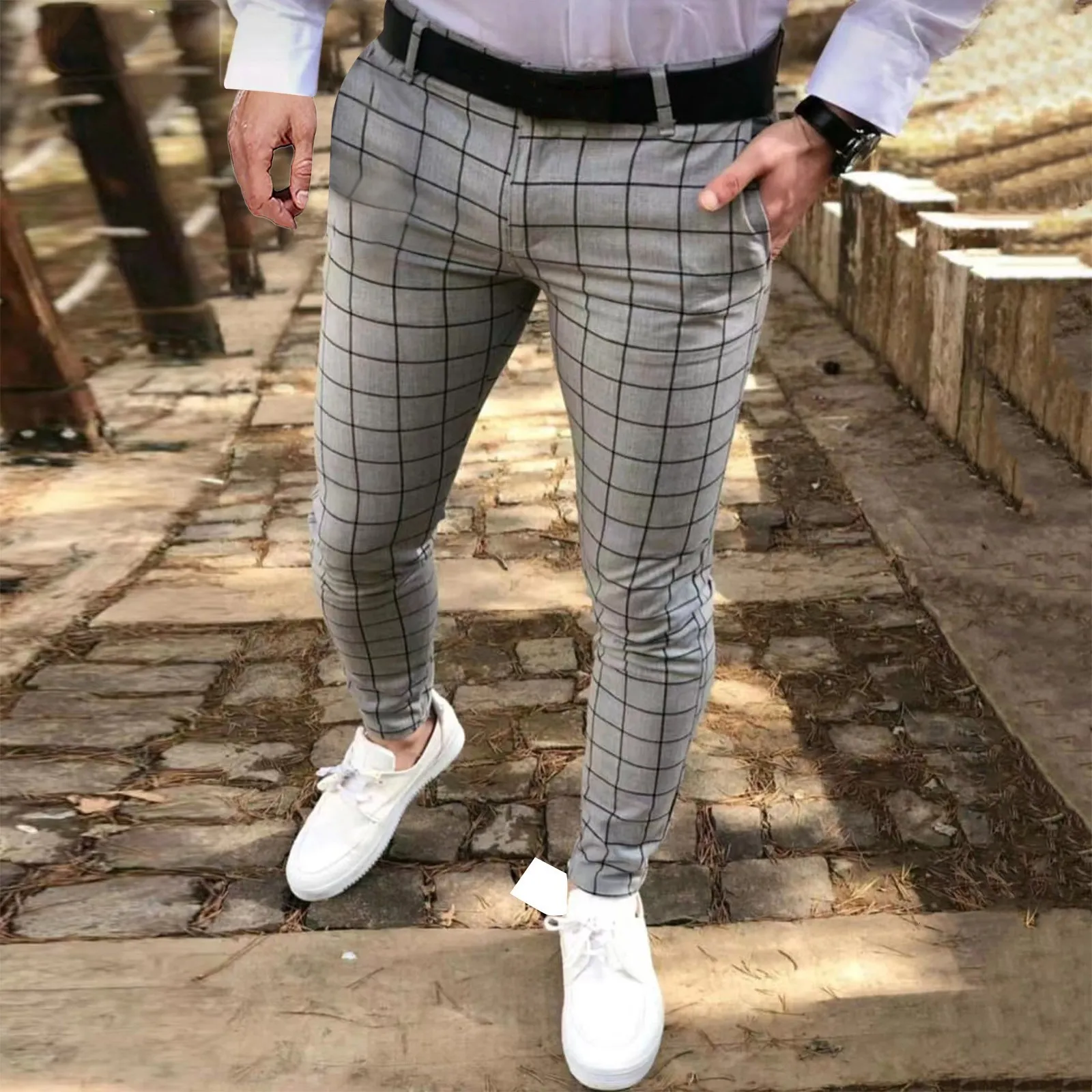 Mens Pants Man Casual Plaid Suit Business Work Formal For Men Dress Straight Leisure Slim Fit Trousers Clothing 230724