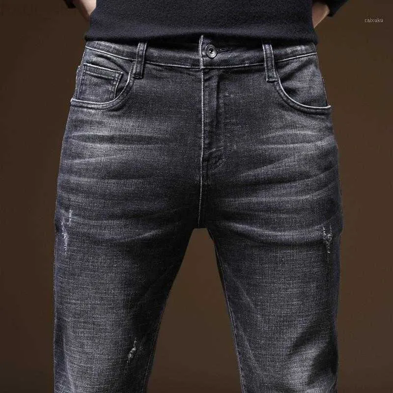 Мужские джинсы 2021 Высококачественный черный классический стиль Slim Fit Strate Denim Bants мужской бренд одежда L230724