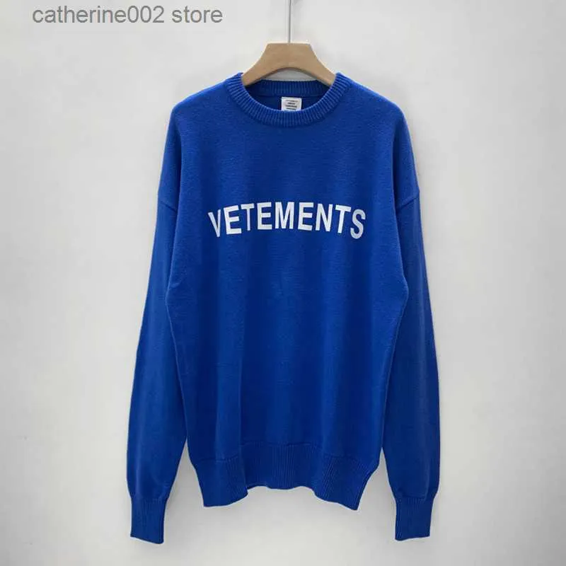 Mäns tröjor Vetements Ulltröjor Casual Letter Print Crew Neck Sweater Men Women 1 1 Vetements Overdimensionerade Knit Pullover T230724