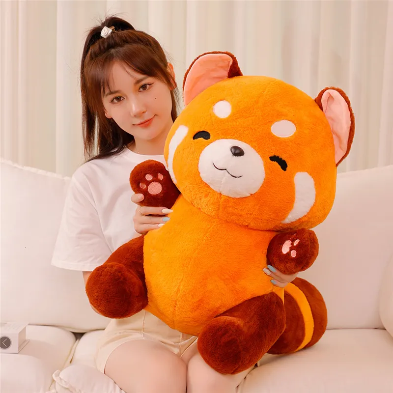 Pluche Poppen Gevulde Anime Figuur Pop Draaide Rode Panda Plushie Pluizig Haar Wasbeer Dieren Knuffel Sierkussen Kids 230724
