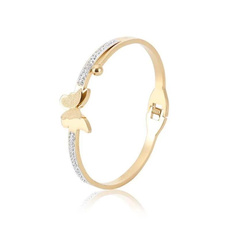 Bracelet Titane Acier Diamant Bracelets Pour Femmes Bracelets Accessoires Haut De Gamme À La Mode Conception Filles Boucle De Ceinture Creuse Bijoux Drop Delivery