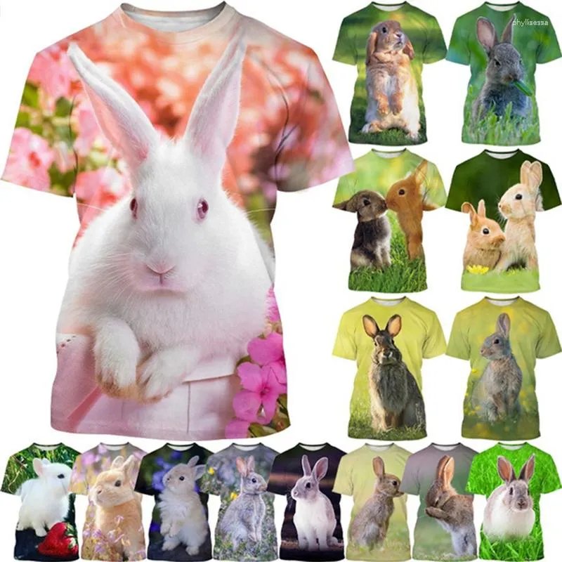 Camisetas masculinas Moda Casual Animal Impressão 3D T-Shirt Personalidade Bonita Estampa Branca Decote Redondo Streetwear