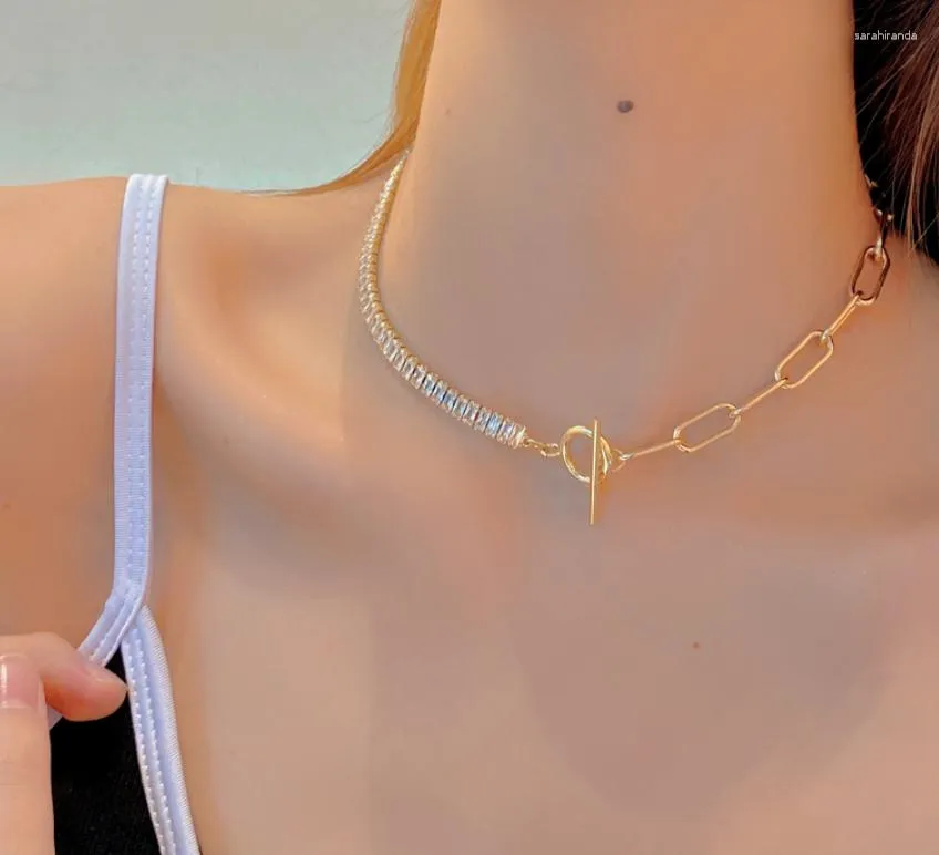 Halsband Kupfer Kreative Nähte Glänzende Zirkon Schlüsselbein Kette OT Schnalle Design Halskette Fasion Jewely Für Frauen