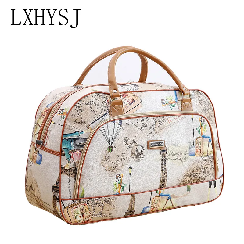 Bolsa Duffel Bolsa de Viagem Moda Couro Estampado Bagagem Duffle À Prova D' Água Grande Capacidade Feminina Casual Fim de Semana Bolsa de Viagem 230724