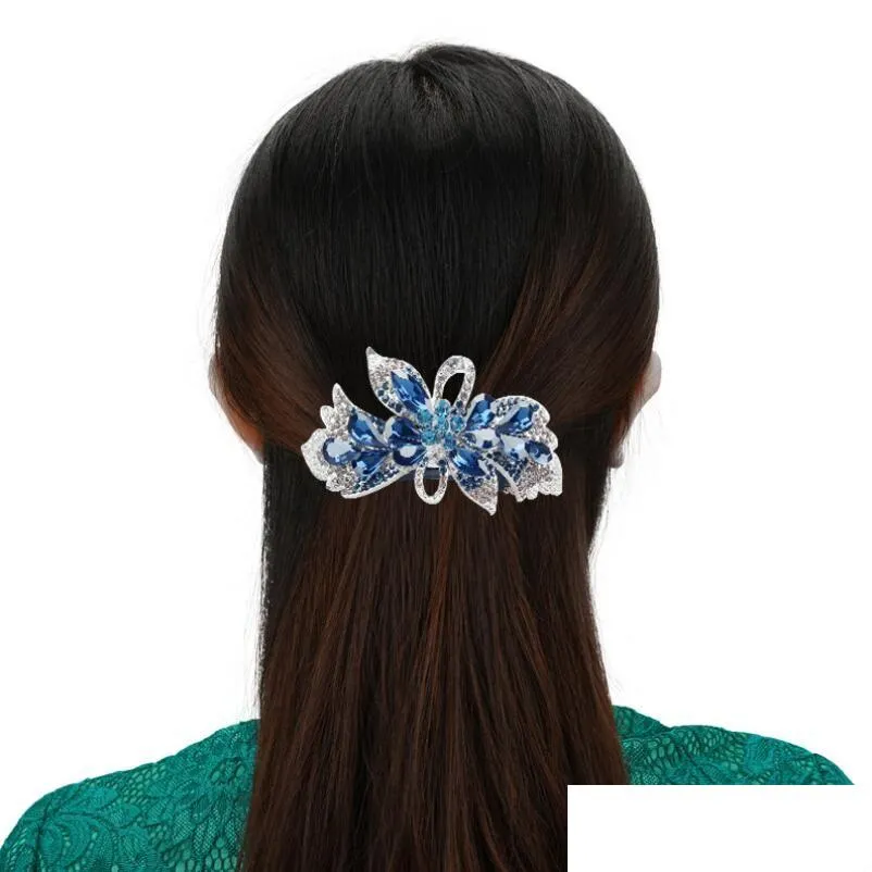 Hair Clips Barrettes Shiny Rhinestone Flower Hairs Clip Geometric Hairpin Retro Crystal Acrylic Claws Women Girls Accessories Drop Dh6Rk