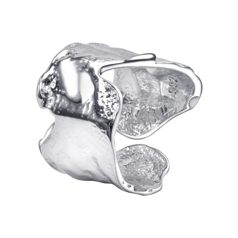 Gorąca sprzedaż s925 srebrne światło luksusowe pierścionki męskie i damskie Nieregularny płyn rzeźbiony na lawie otwartym pierścień